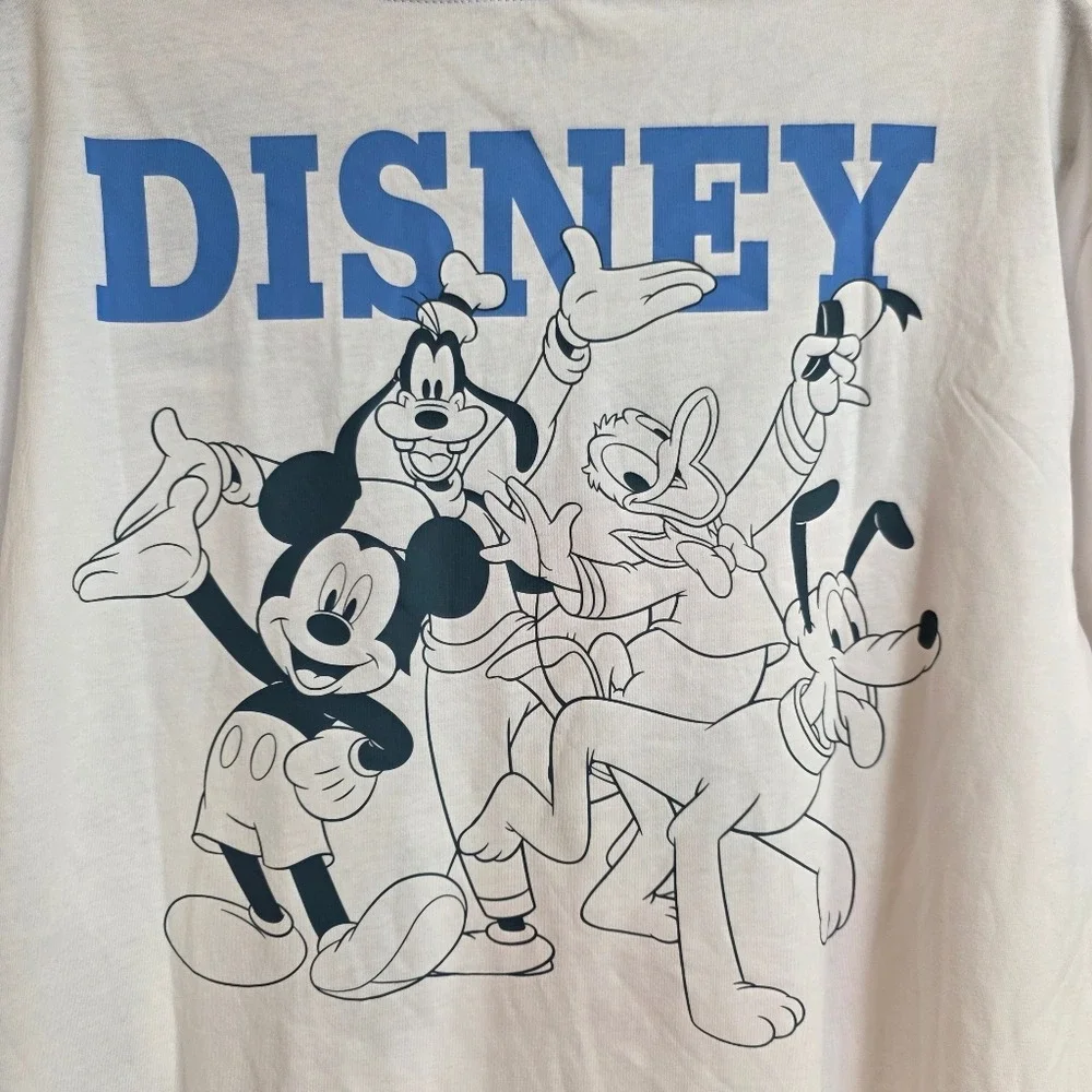 Disney Embroidery Mickey Goofy Donald Pluto Graphic T-Shirt Large Women's Casual